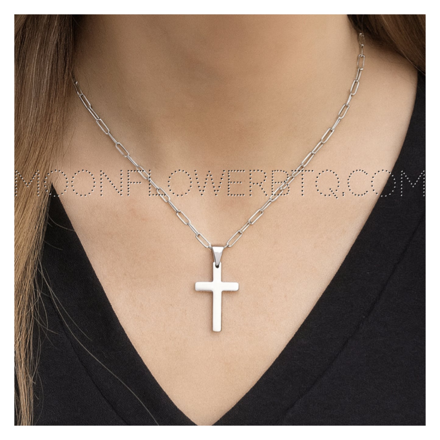Stainless Steel Cross Necklace – Dainty 18” Chain