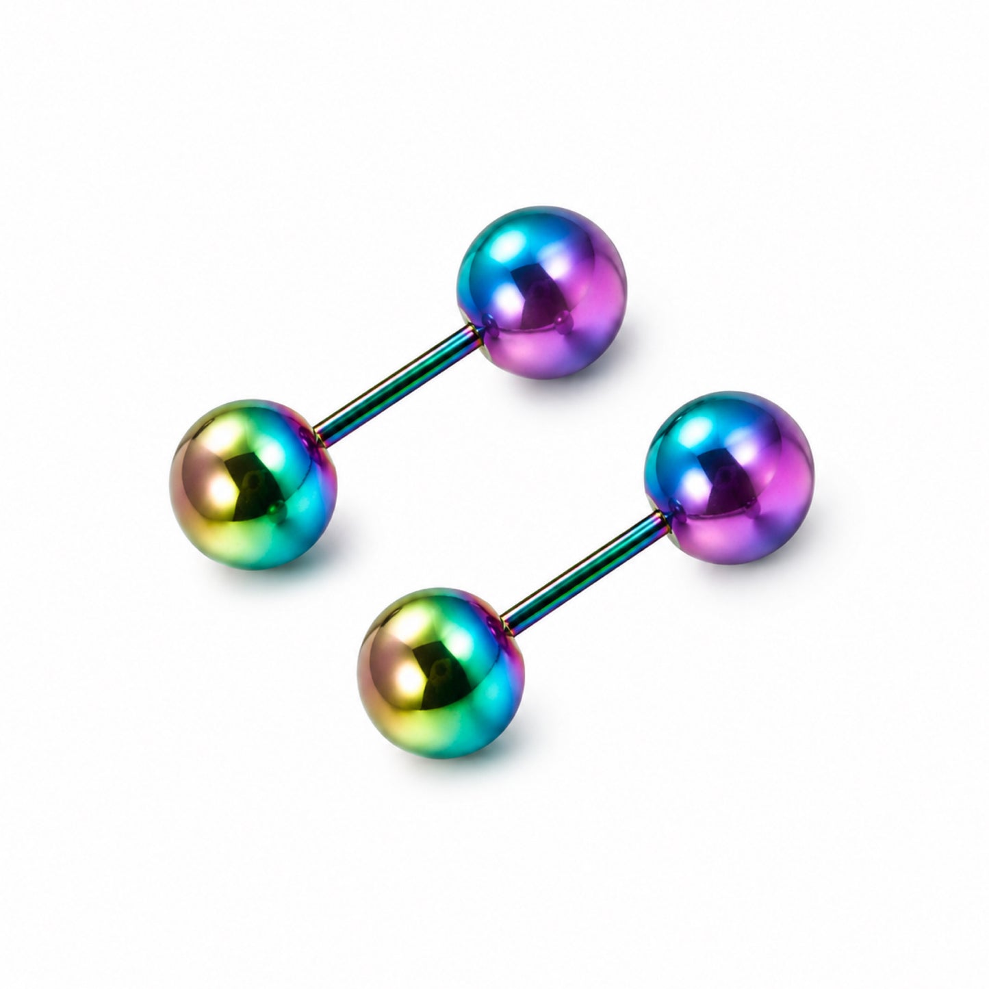 Rainbow Oil Slick Stainless Steel Barbell Earrings 18G 5mm