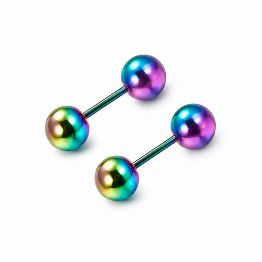 Rainbow Oil Slick Stainless Steel Barbell Earrings 18G 5mm