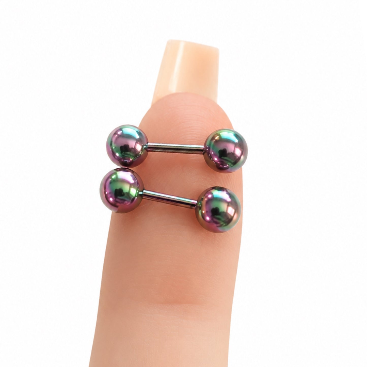 Rainbow Oil Slick Stainless Steel Barbell Earrings 18G 5mm