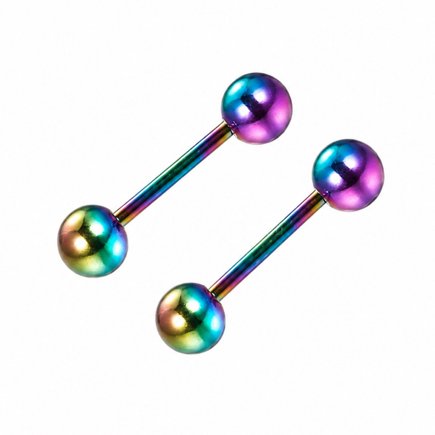 Rainbow Oil Slick Stainless Steel Barbell Earrings – 18G 3mm
