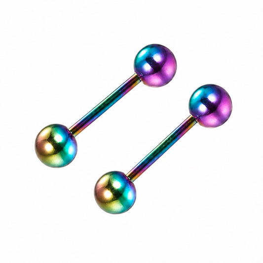 Rainbow Oil Slick Stainless Steel Barbell Earrings – 18G 3mm