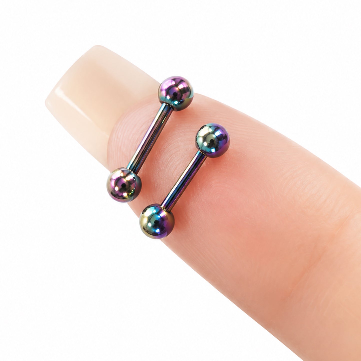 Rainbow Oil Slick Stainless Steel Barbell Earrings – 18G 3mm