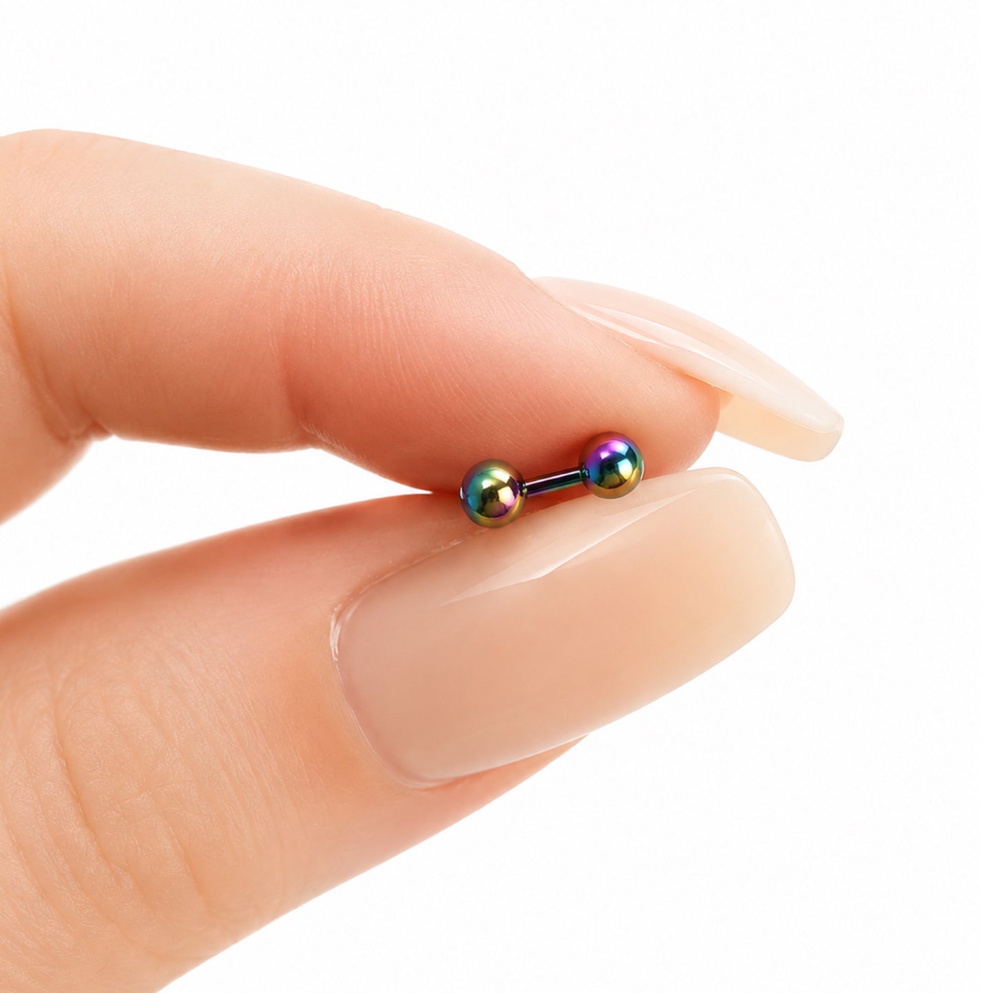 Rainbow Oil Slick Stainless Steel Barbell Earrings – 18G 3mm