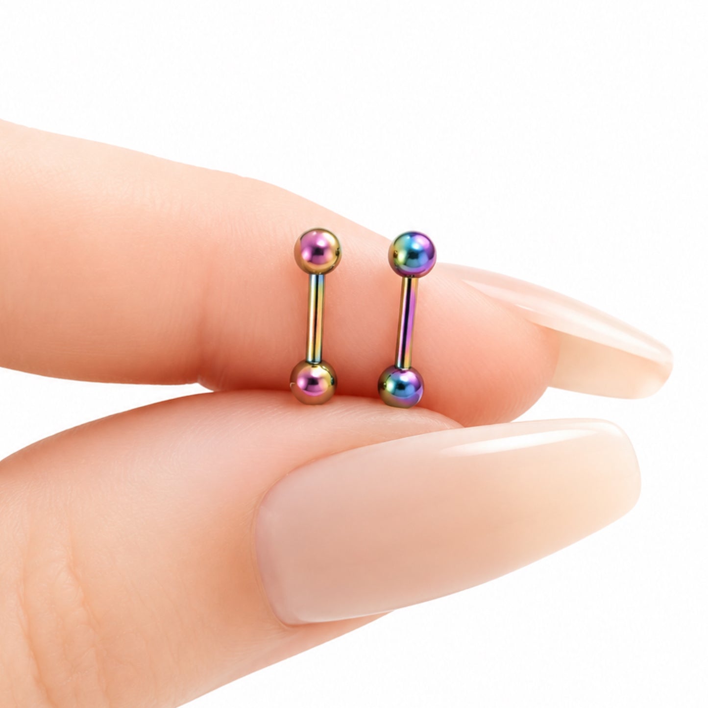 Rainbow Oil Slick Stainless Steel Barbell Earrings – 18G 3mm