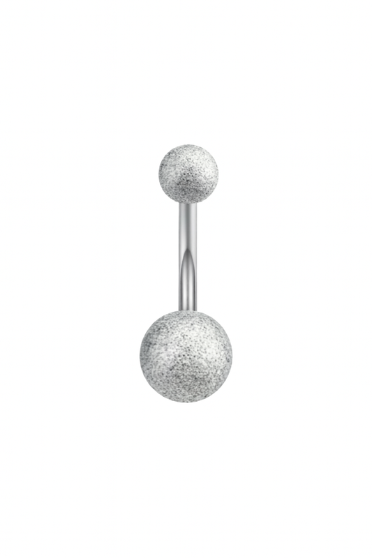 14G Belly Button Ring – Glitter Sandblasted Silver Navel Barbell