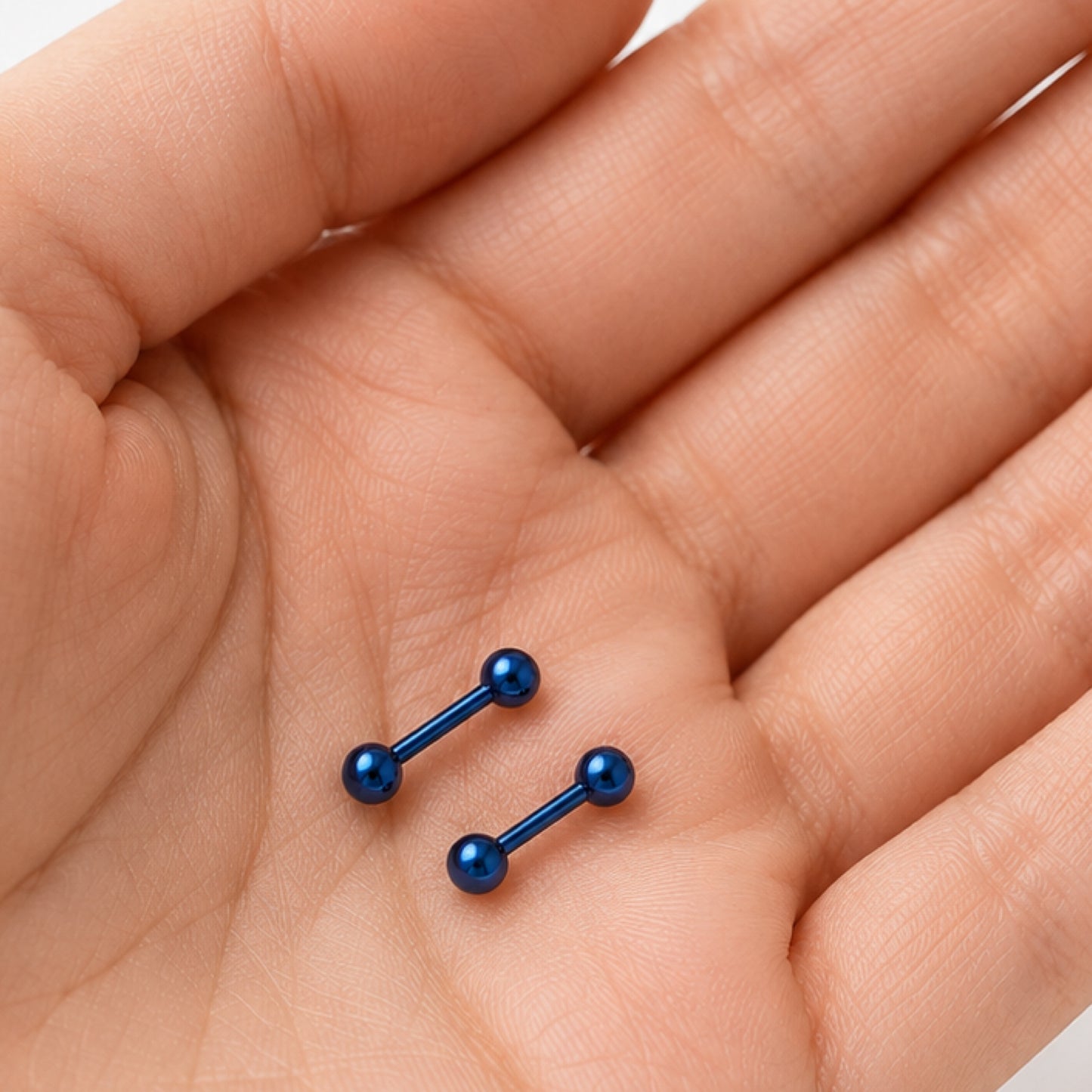 Blue Stainless Steel Ball Barbell Stud Earrings 18G