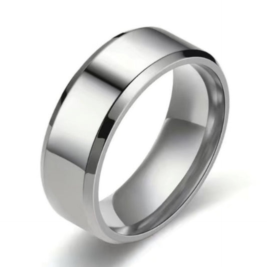 Stainless Steel Ring – 8mm Silver Polished Flat Band Comfort Fit Wedding Engagement Promise Ring