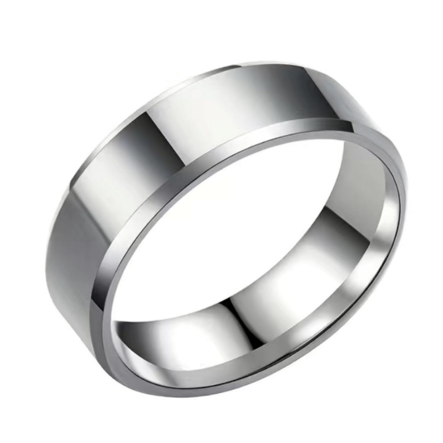 Stainless Steel Ring – 8mm Silver Polished Flat Band Comfort Fit Wedding Engagement Promise Ring