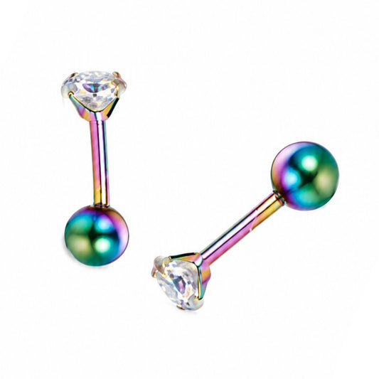 Rainbow Oil Slick Iridescent CZ Cartilage Stud Earrings 20G