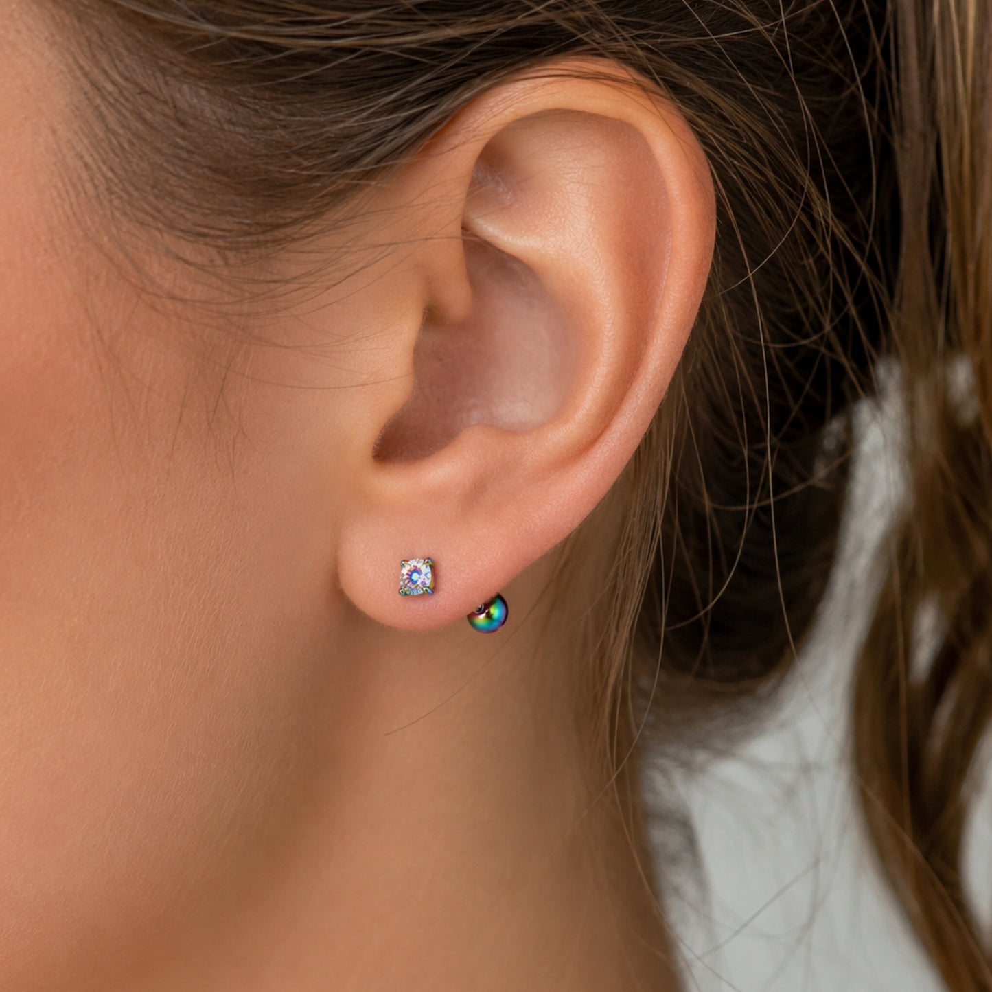 Rainbow Oil Slick Iridescent CZ Cartilage Stud Earrings 20G
