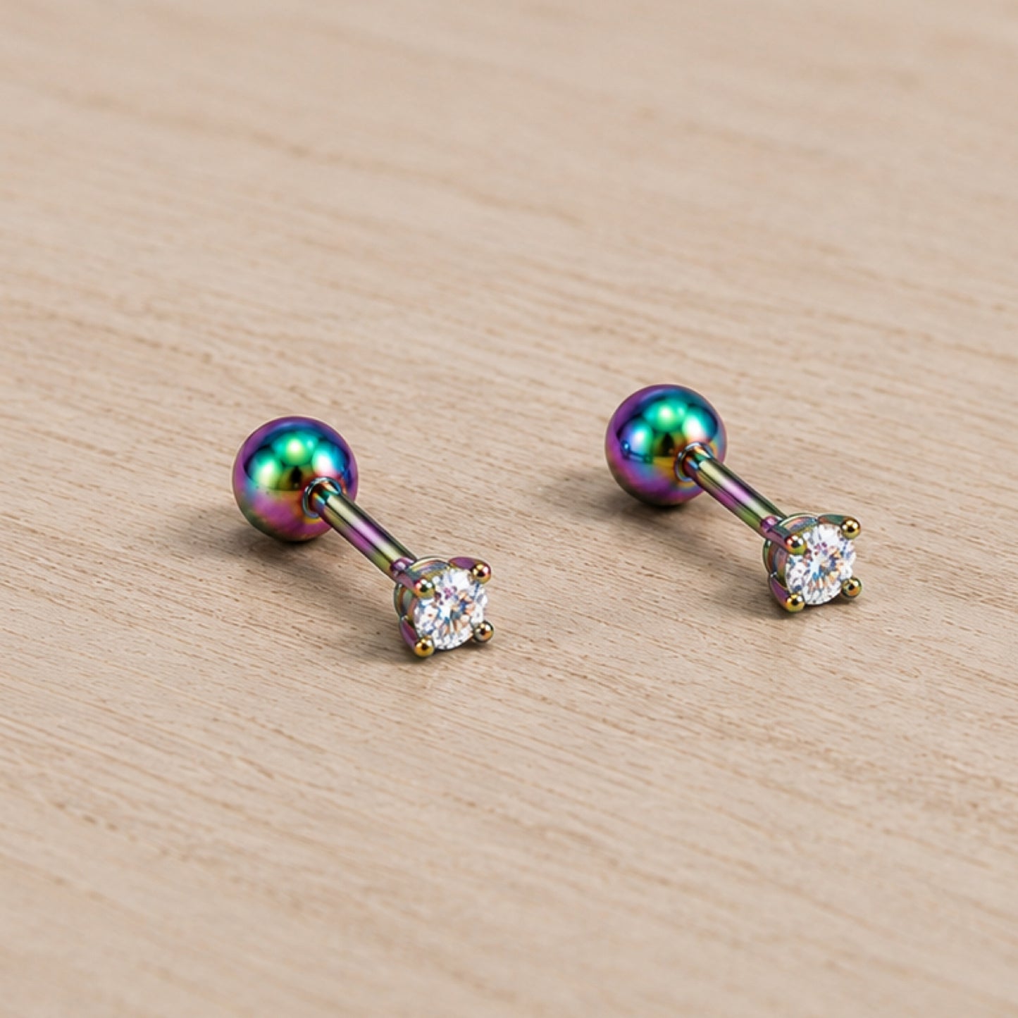 Rainbow Oil Slick Iridescent CZ Cartilage Stud Earrings 20G
