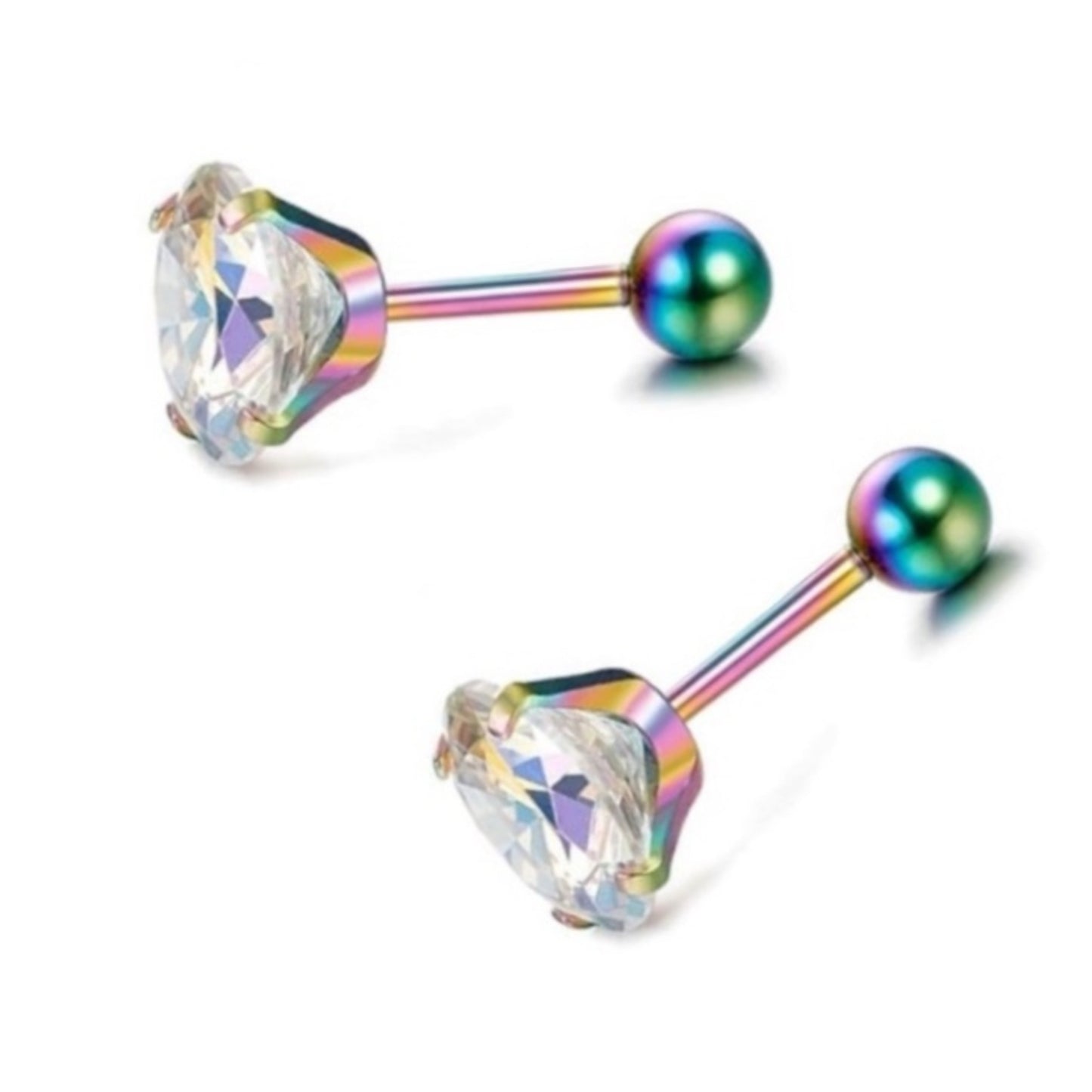 Rainbow Oil Slick Iridescent CZ Earrings 20G 5mm
