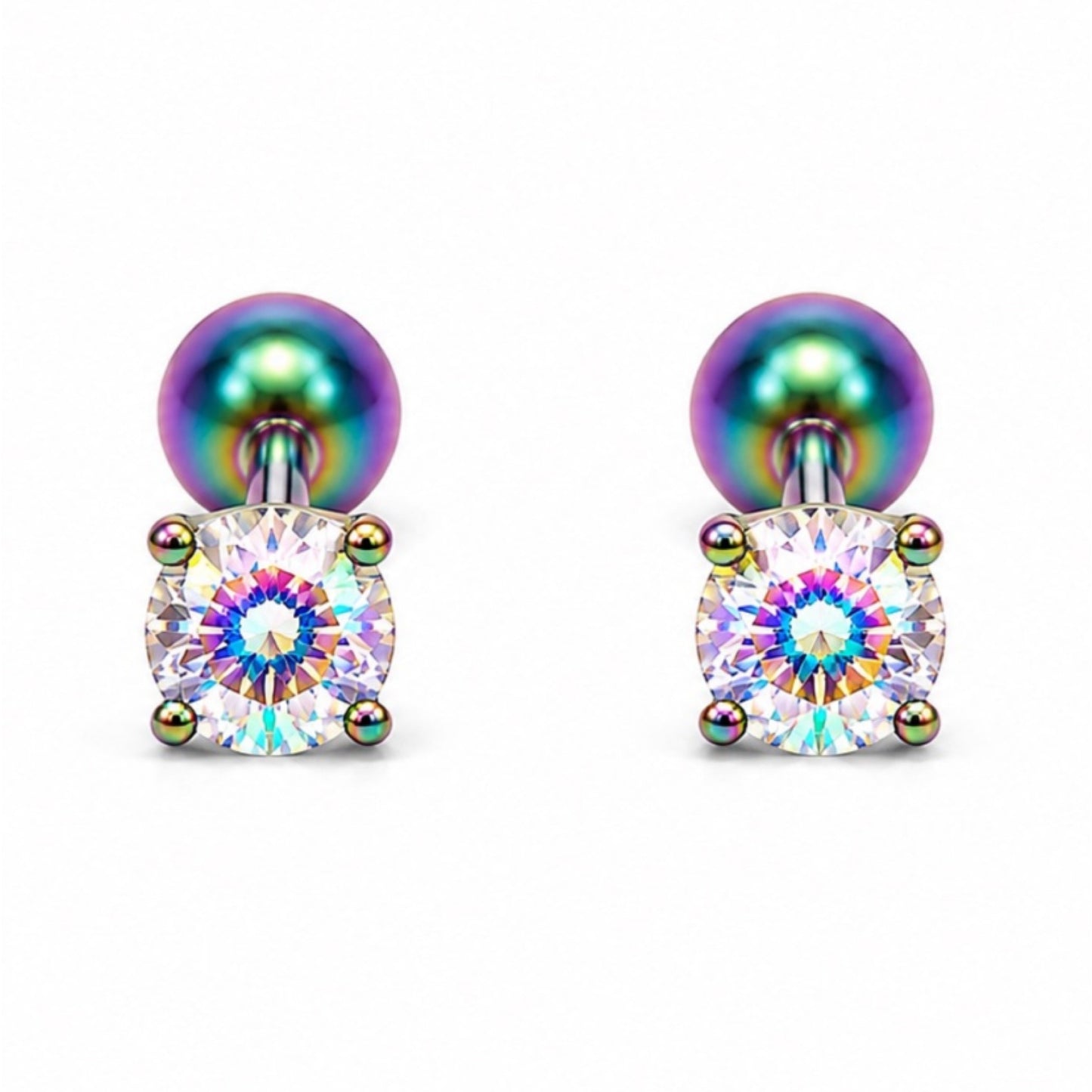 Rainbow Oil Slick Iridescent CZ Earrings 20G 5mm