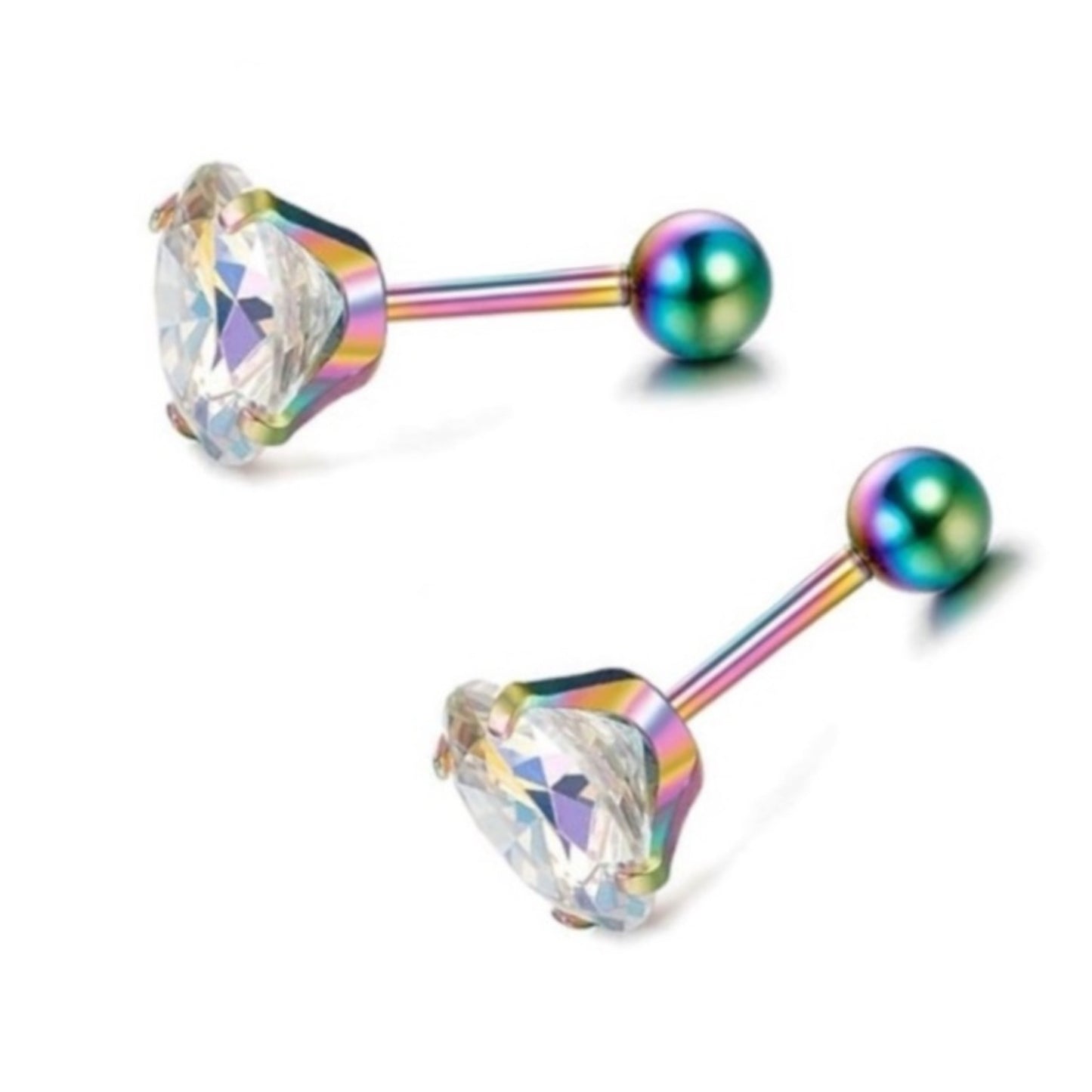 Rainbow Oil Slick Iridescent CZ Earrings 20G 5mm