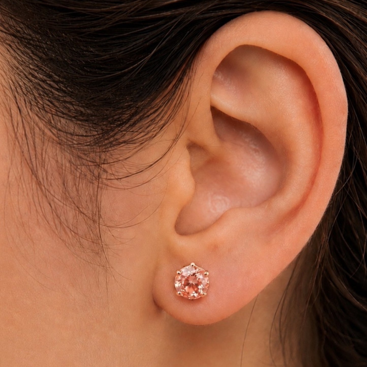 Rose Gold Peach Pink CZ Stud Earrings – 20G 5mm