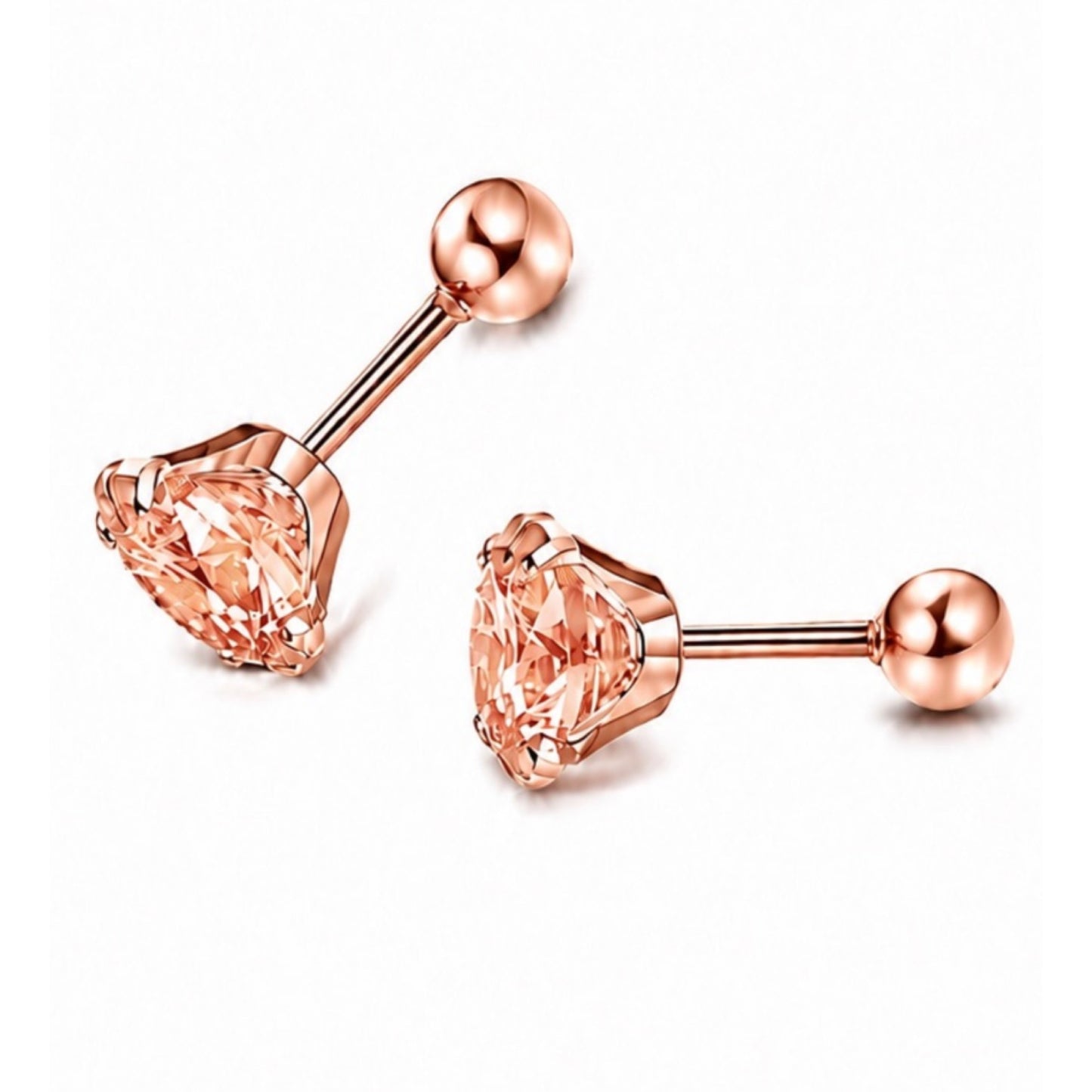 Rose Gold Peach Pink CZ Stud Earrings – 20G 5mm