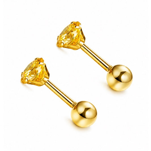Yellow CZ Gold Barbell Earrings – 20G 3mm
