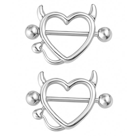 14G Devil Heart Nipple Rings – Stainless Steel Barbell Piercing Jewelry
