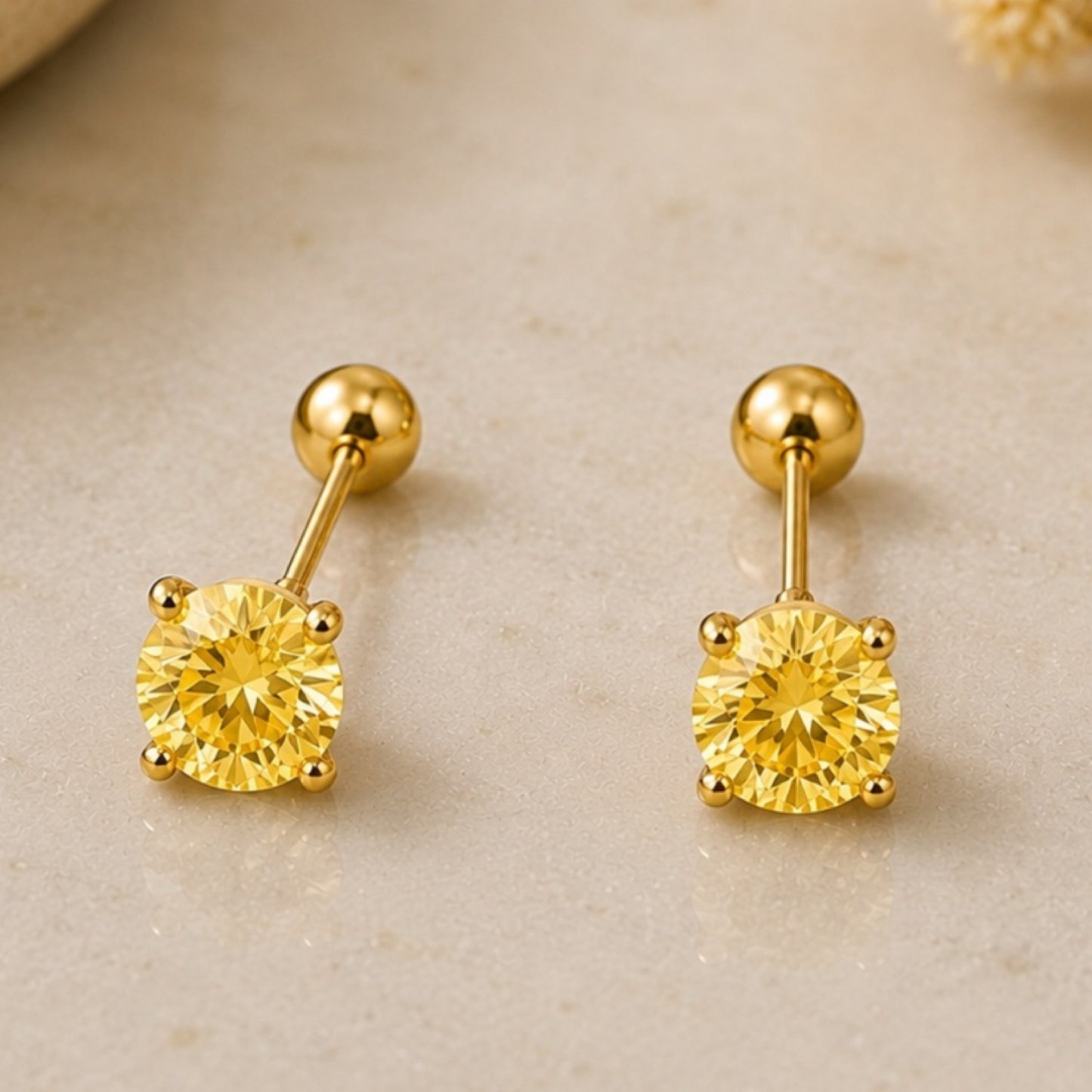 Yellow CZ Gold Barbell Earrings – 20G 3mm