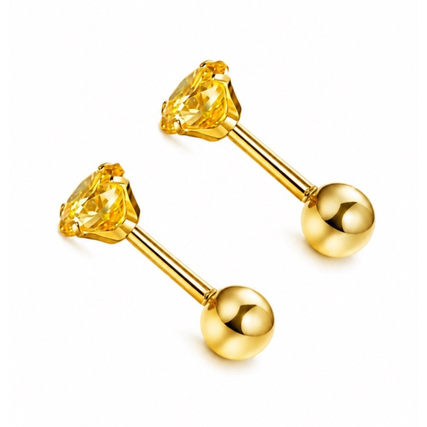 Yellow CZ Gold Barbell Earrings – 20G 3mm