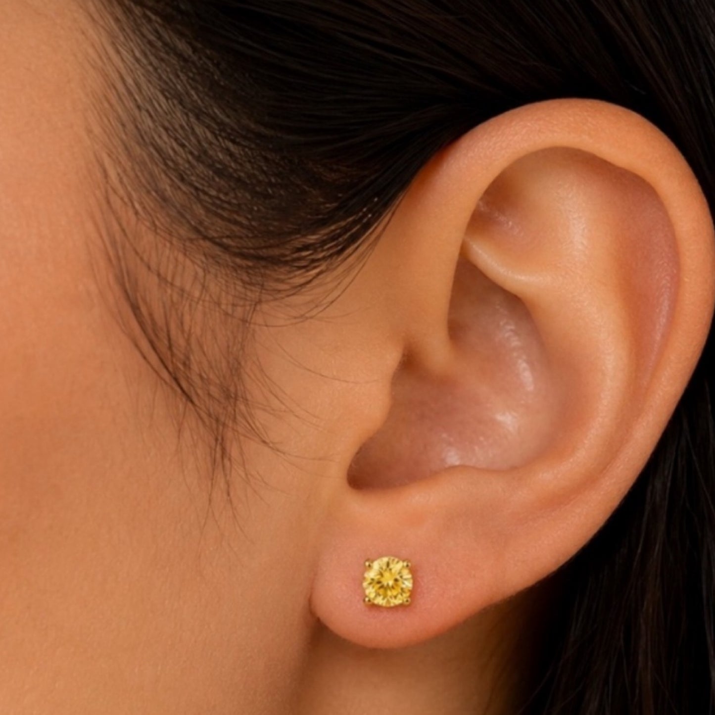 Yellow Gold CZ Stud Earrings - 20G 5mm