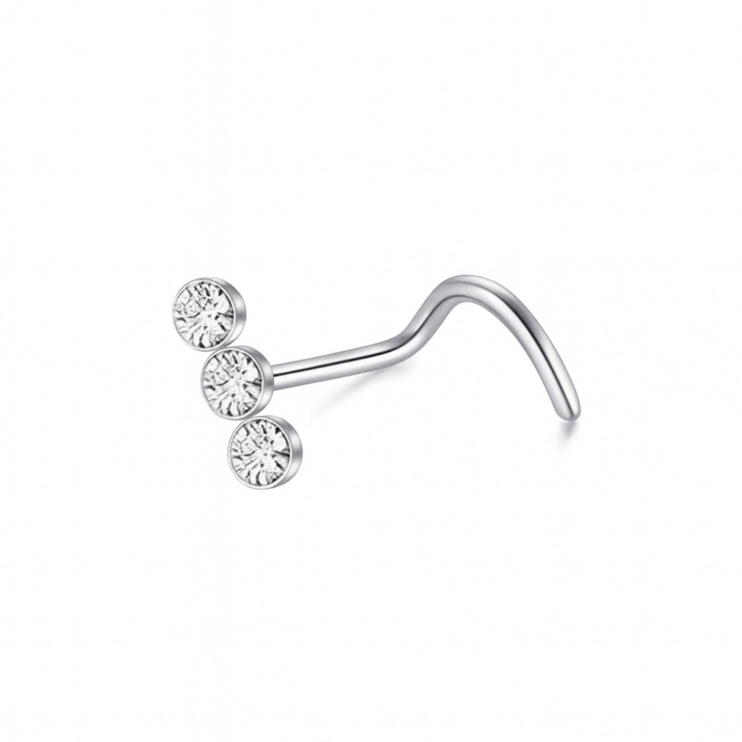 Triple CZ Nose Stud | 20G Stainless Steel | Screw Twist Nose Ring