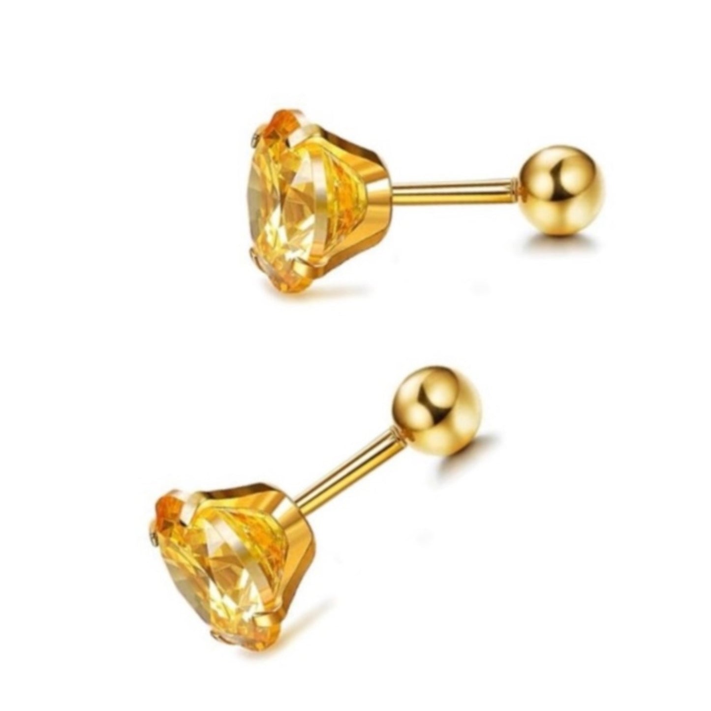 Yellow Gold CZ Stud Earrings - 20G 5mm