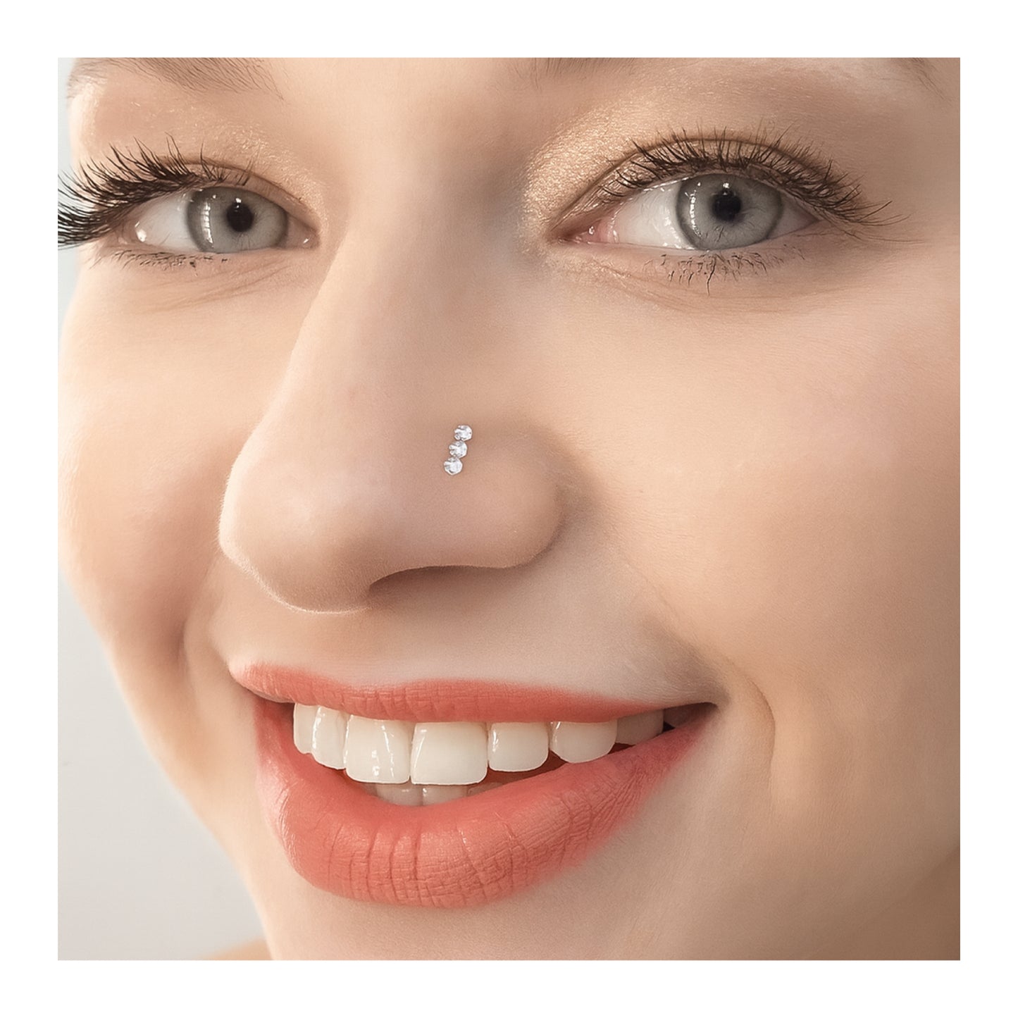 Triple CZ Nose Stud | 20G Stainless Steel | Screw Twist Nose Ring
