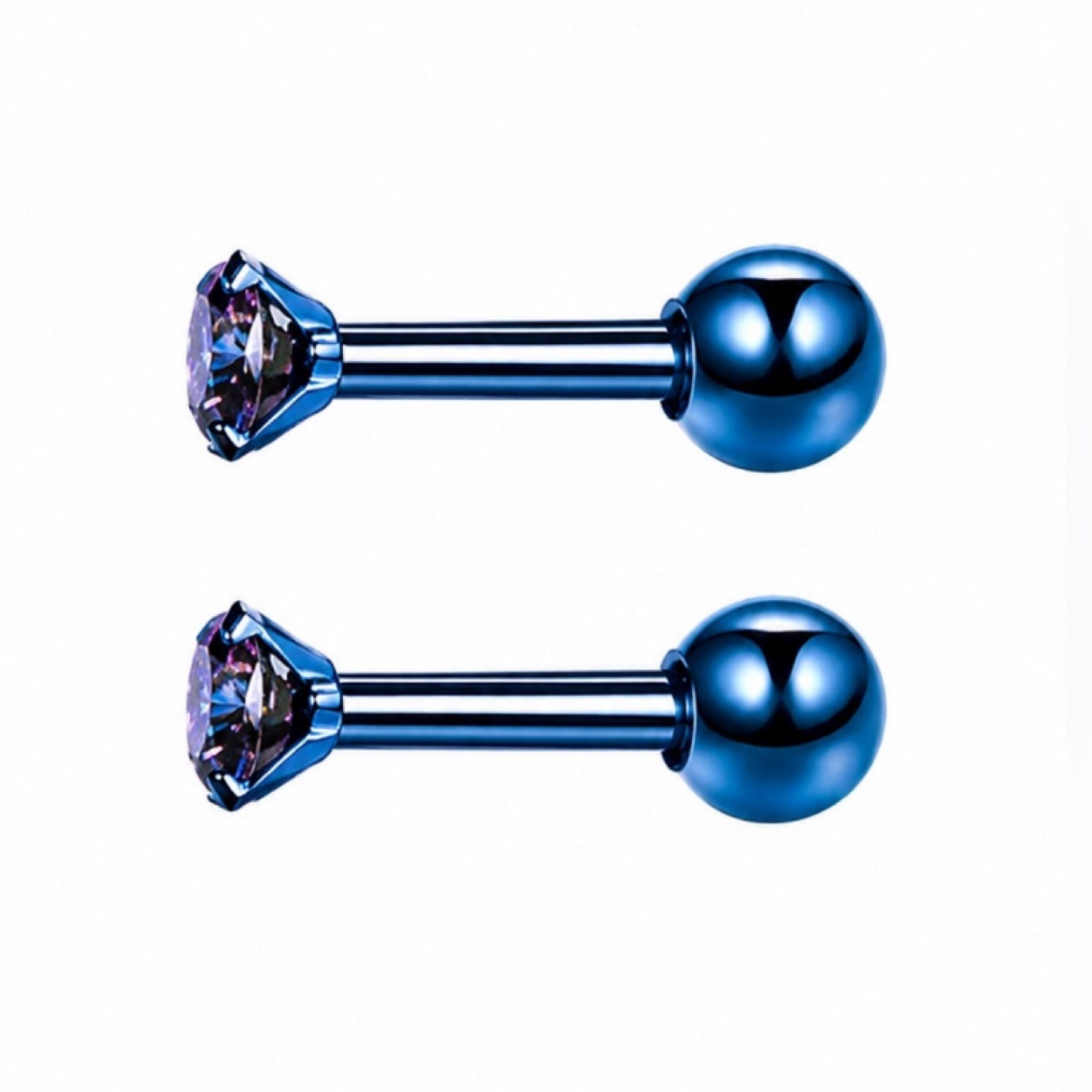 Blue CZ Barbell Earrings – Stainless Steel 20G 2mm