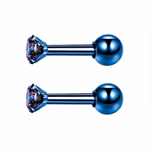 Blue CZ Barbell Earrings – Stainless Steel 20G 2mm