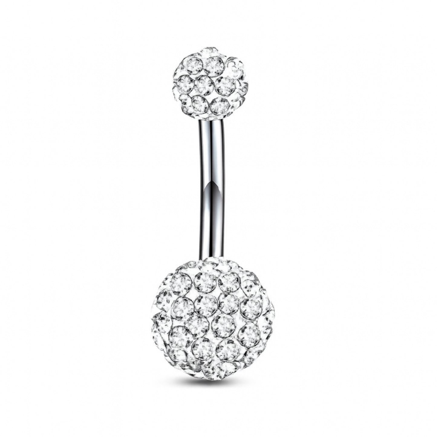 14G Crystal Pave Belly Button Ring – Curved Barbell Navel Piercing Jewelry