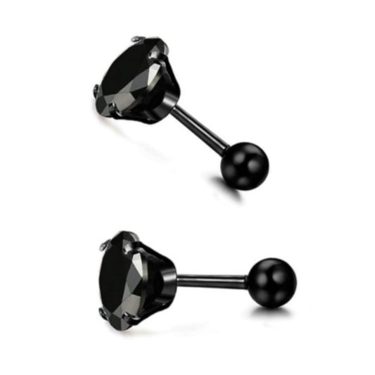 Black CZ Barbell Earrings - 20G 5mm