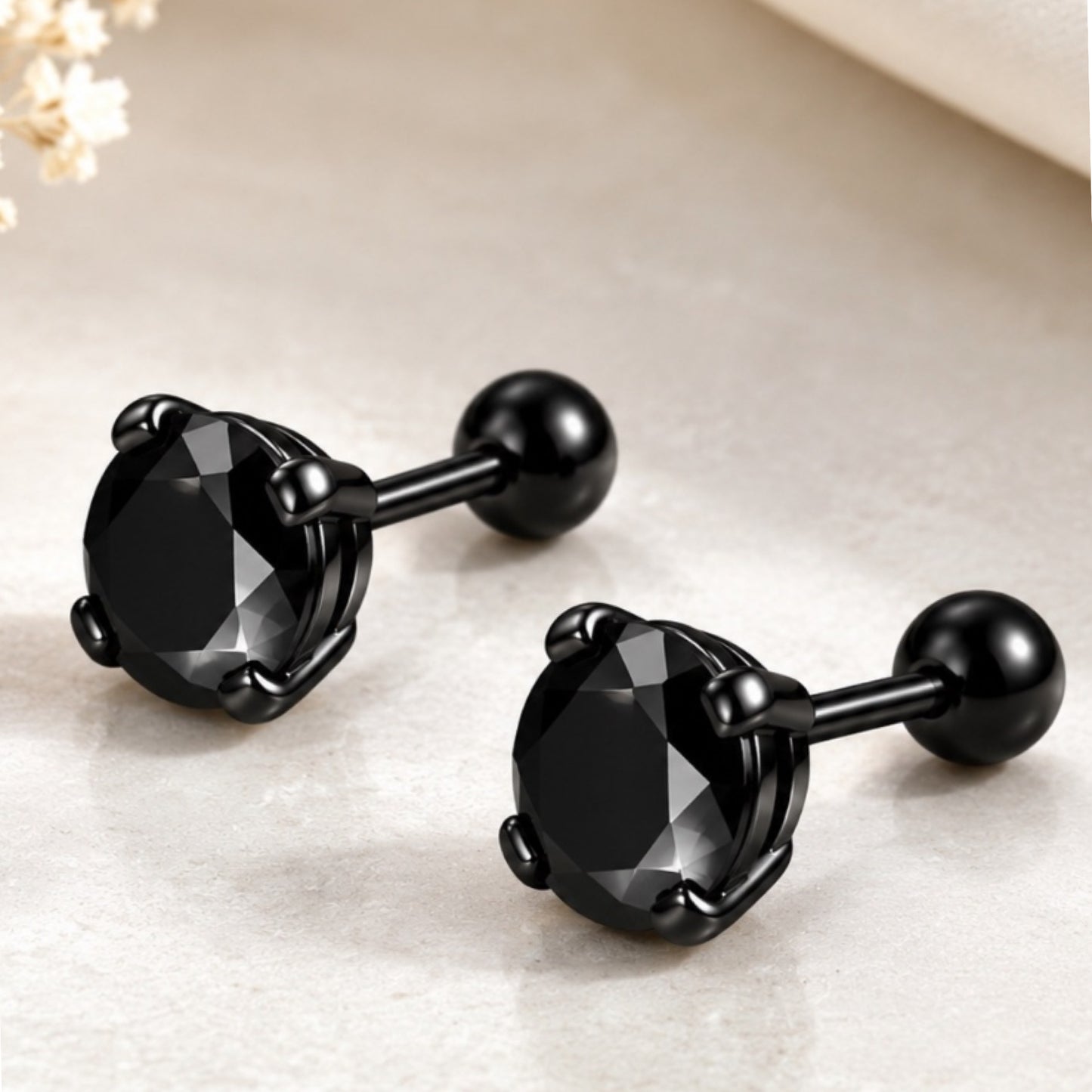 Black CZ Barbell Earrings - 20G 5mm