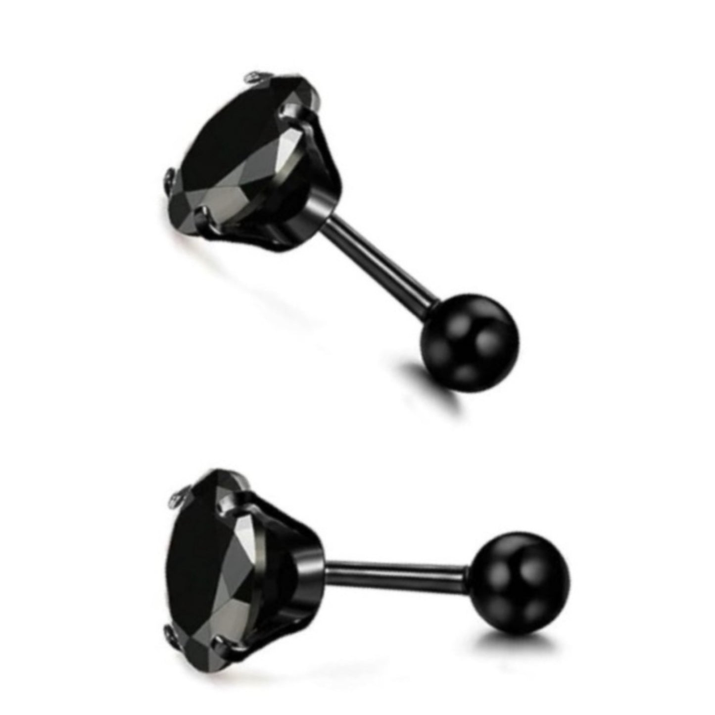 Black CZ Barbell Earrings - 20G 5mm