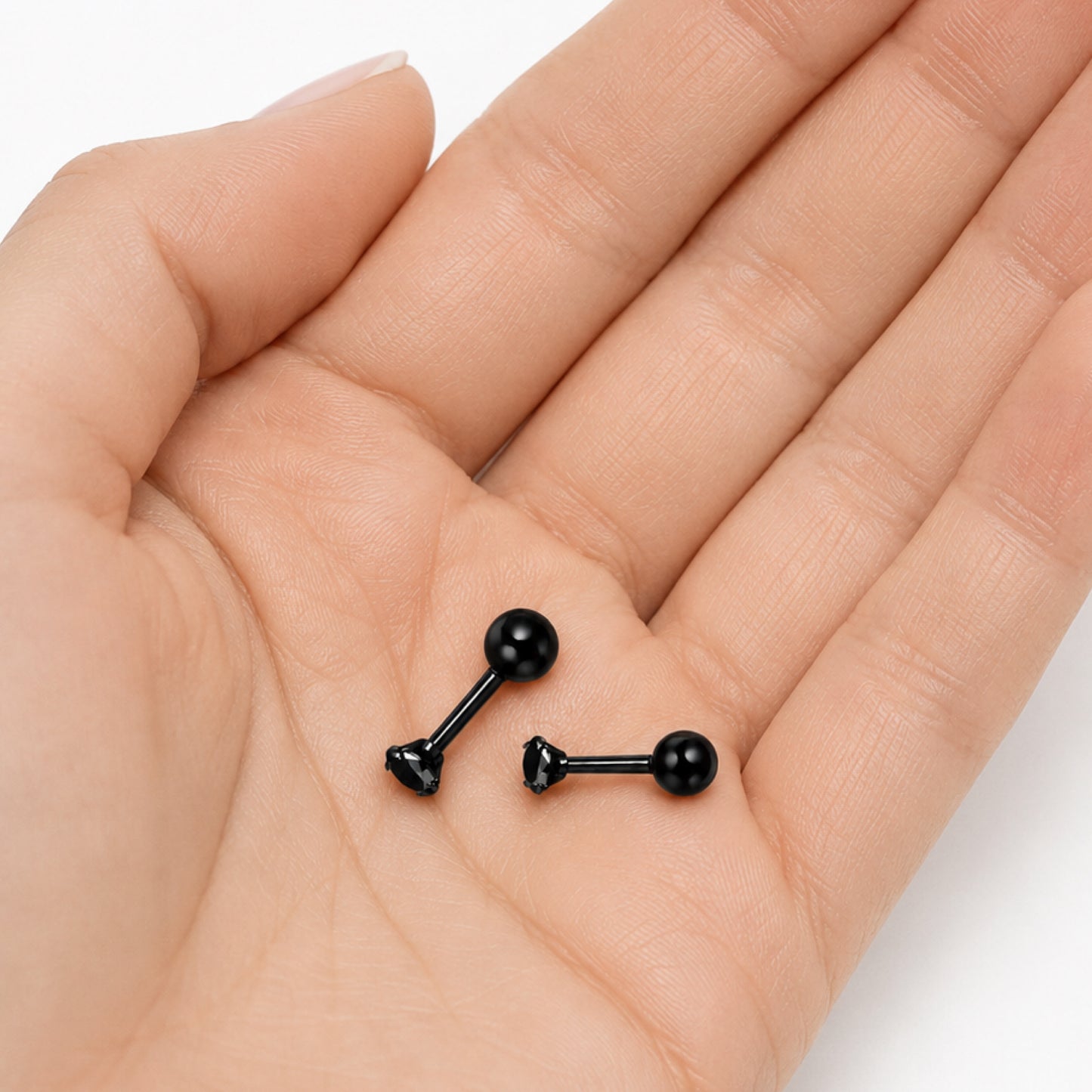 Black CZ Barbell Earrings 20G 3mm
