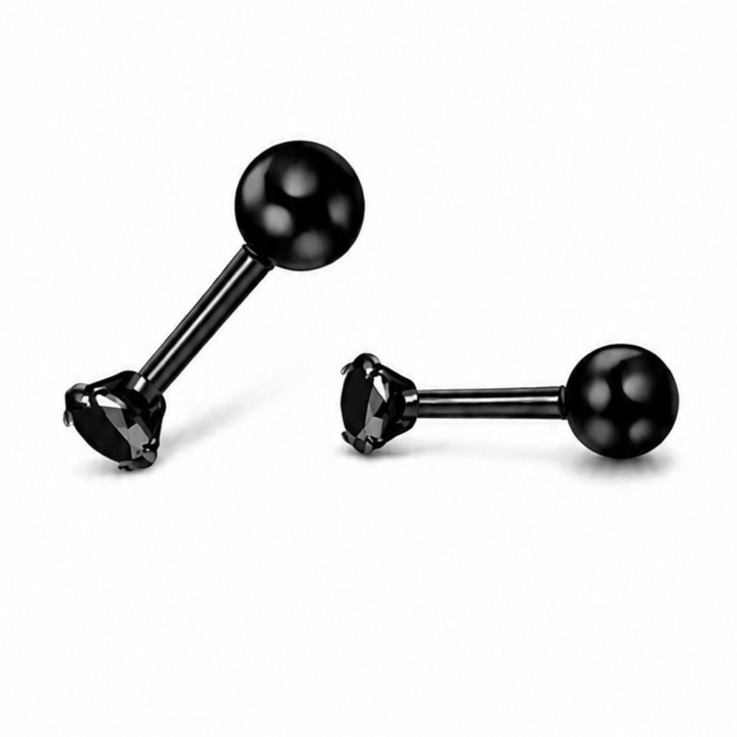 Black CZ Barbell Earrings 20G 3mm