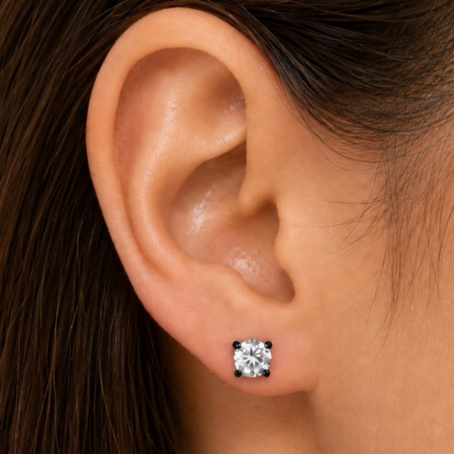Black Stainless Steel CZ Barbell Earrings – 18G 4mm