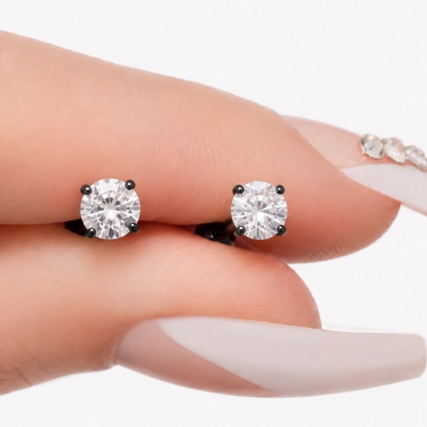 Black Stainless Steel CZ Barbell Earrings – 18G 4mm