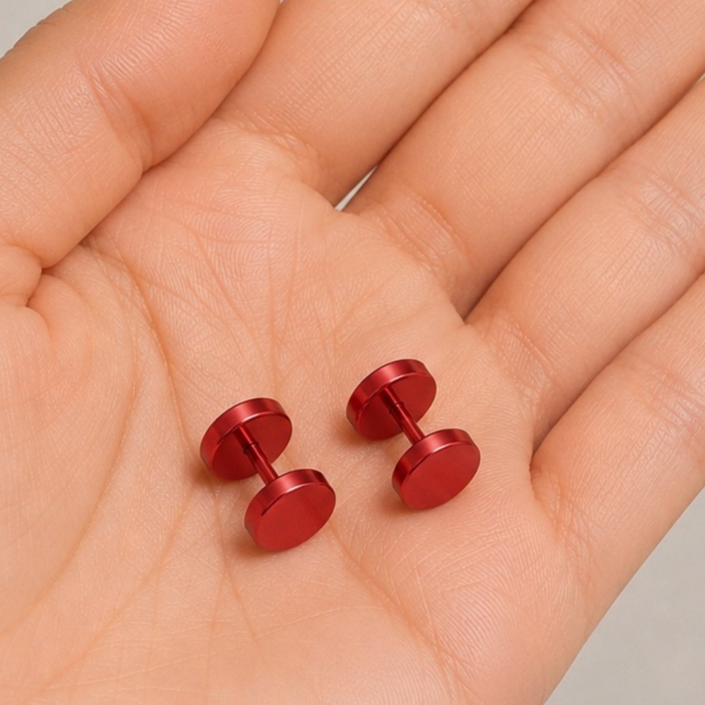 Red Faux Gauges Fake Plug Stud Earrings – 20G 6mm