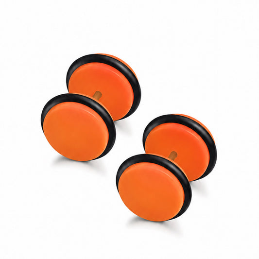 Orange Black Faux Gauge Earrings Fake Plug Studs 18G 6mm