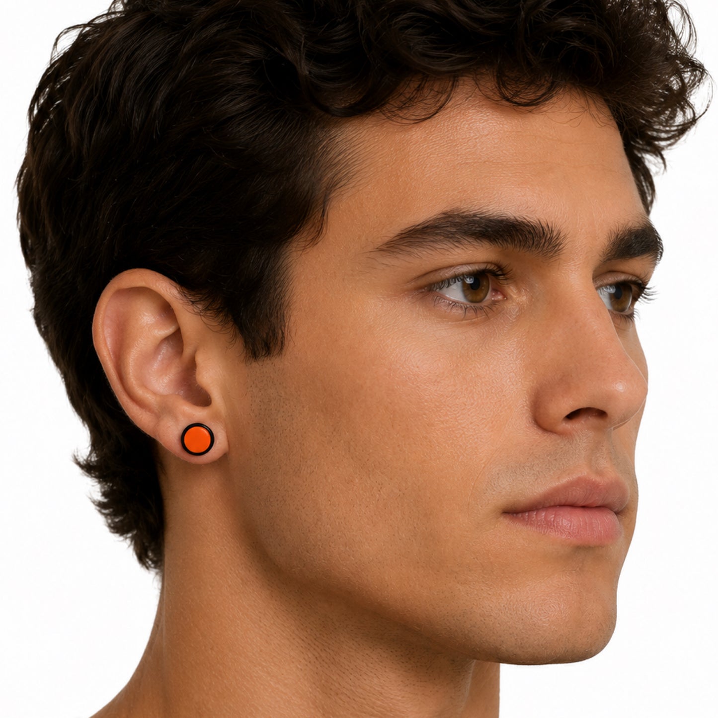 Orange Black Faux Gauge Earrings Fake Plug Studs 18G 6mm