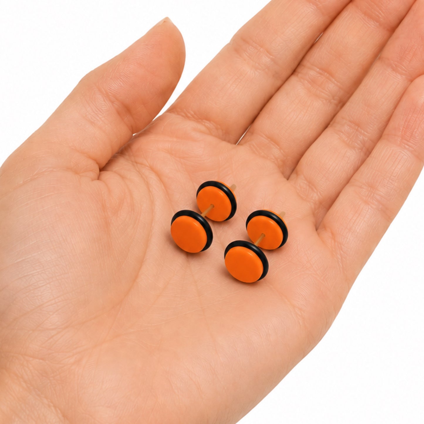 Orange Black Faux Gauge Earrings Fake Plug Studs 18G 6mm