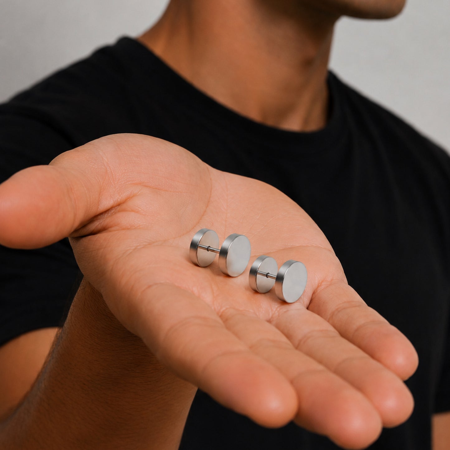 Silver Faux Plug Fake Gauges Stud Earrings – 18G 10mm
