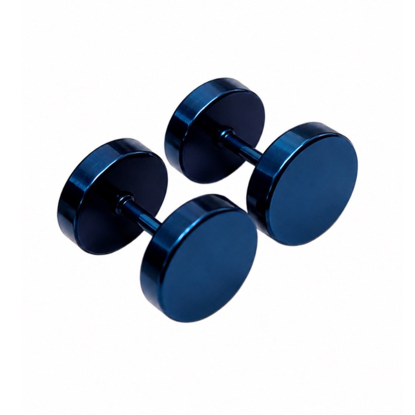 Blue Faux Gauge Stud Earrings – 7mm Stainless Steel