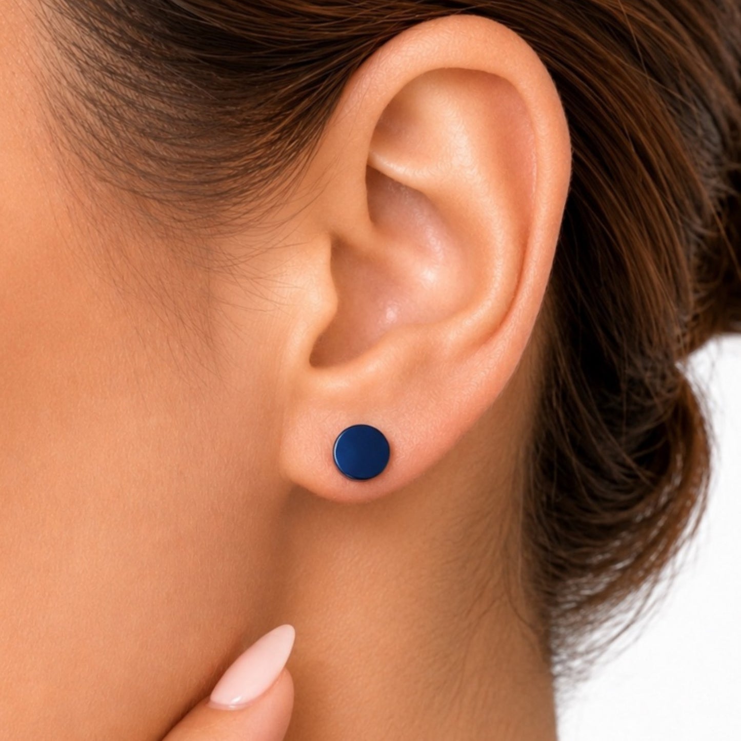 Blue Faux Gauge Stud Earrings – 7mm Stainless Steel