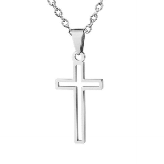 Stainless Steel Hollow Cross Pendant Necklace | Women 18” Chain | Hypoallergenic