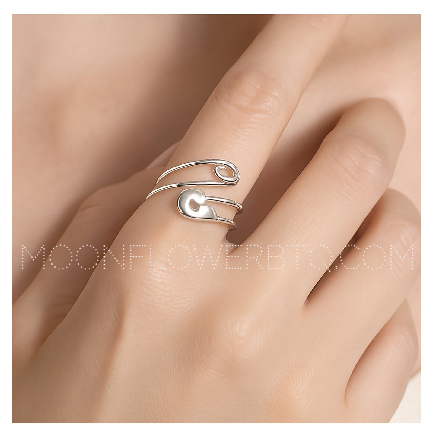 Stainless Steel Safety Pin Ring | Adjustable Hypoallergenic Jewelry