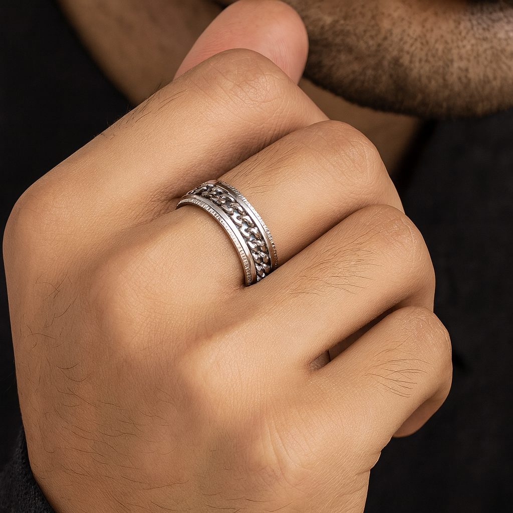 Men’s Stainless Steel Chain Link Spinner Ring | Hypoallergenic 8mm Band