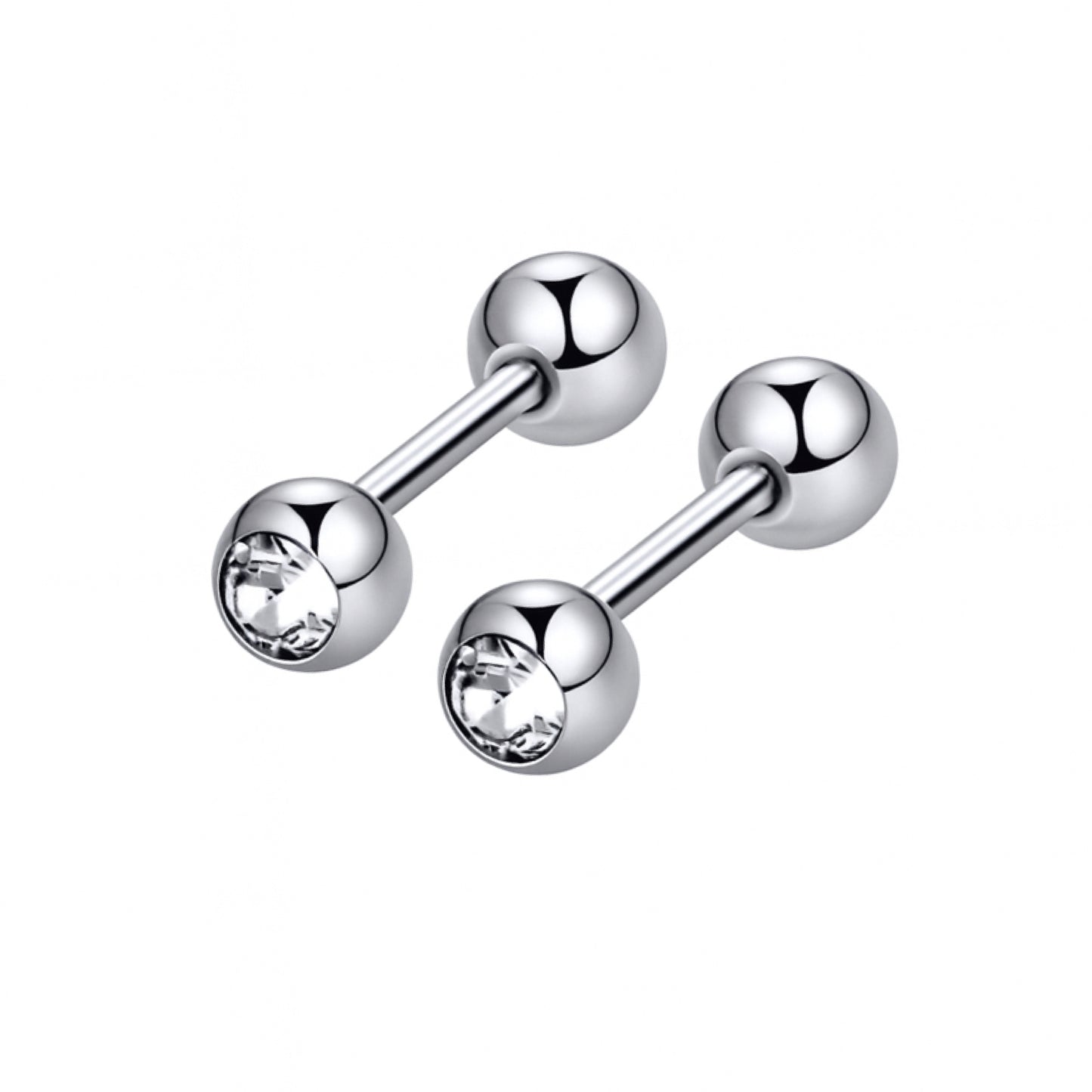 Silver CZ Barbell Earrings – 18G Stainless Steel Studs